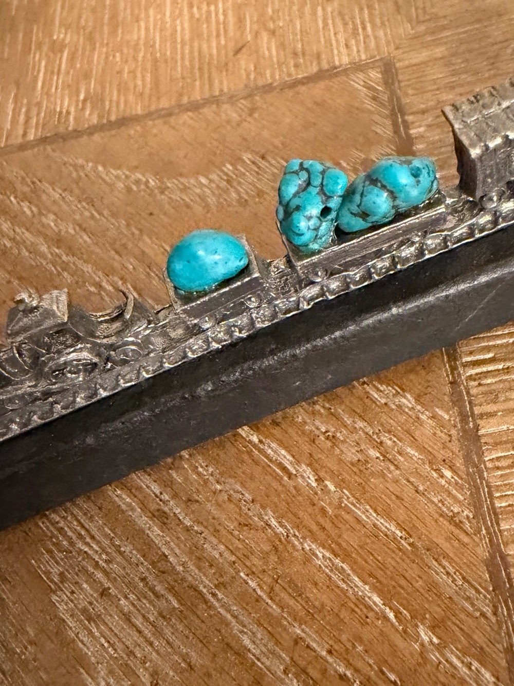 Turquoise Stone Accent Silver-Tone Decorative Railroad tie train